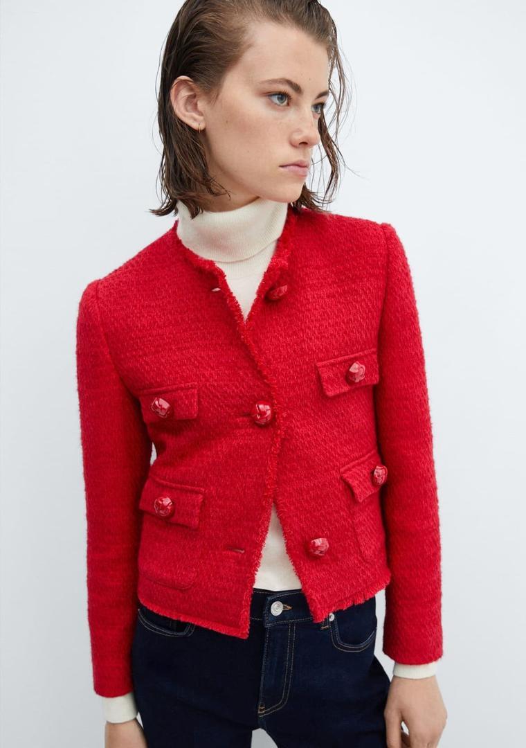 Chaqueta tweed con bolsillos de Mango