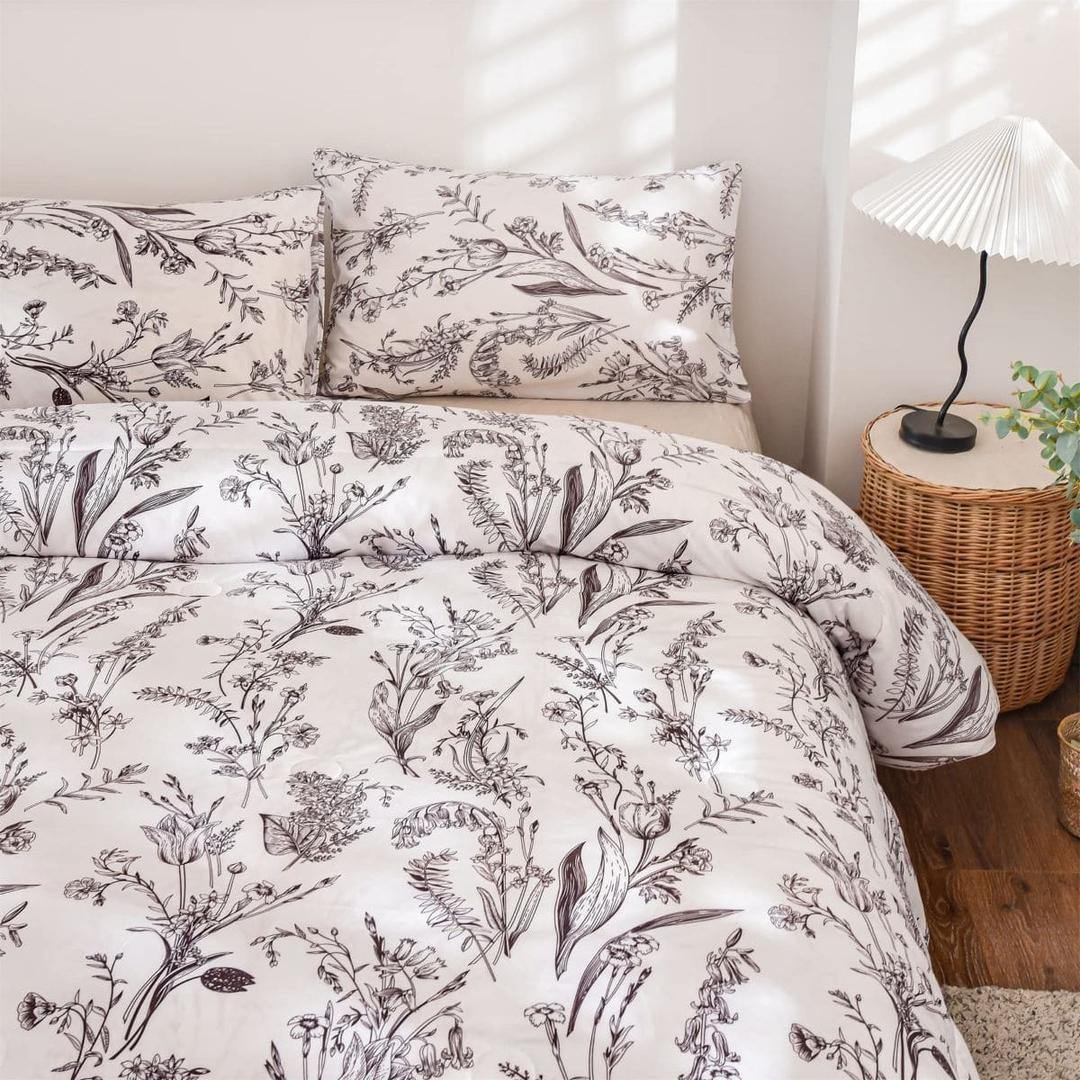 Set de colcha sin relleno con estampado de flores