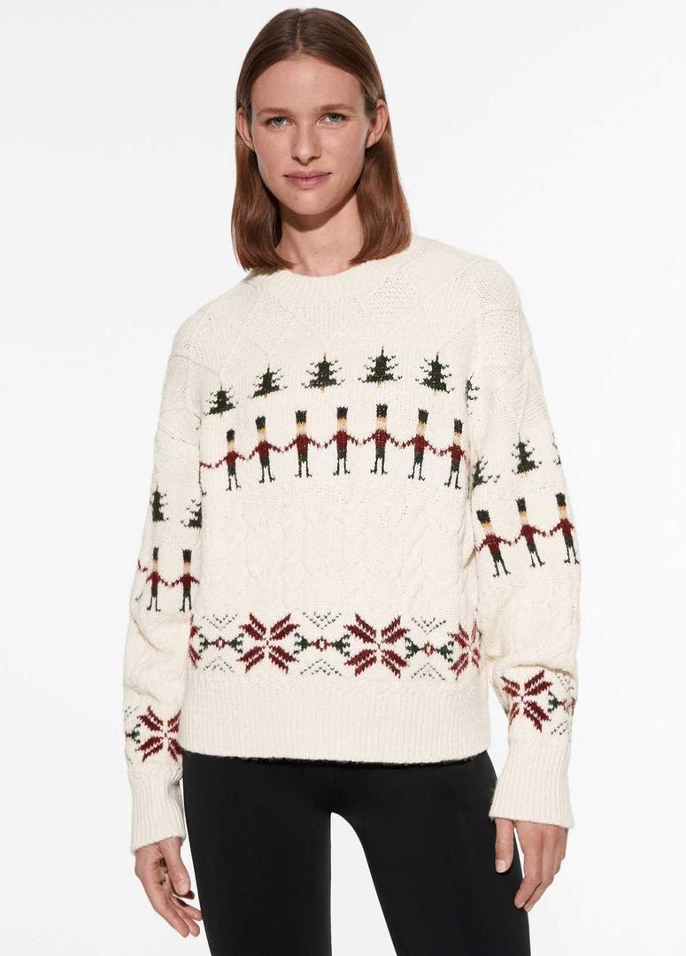 Jersey punto jacquard navideño blanco de Oysho