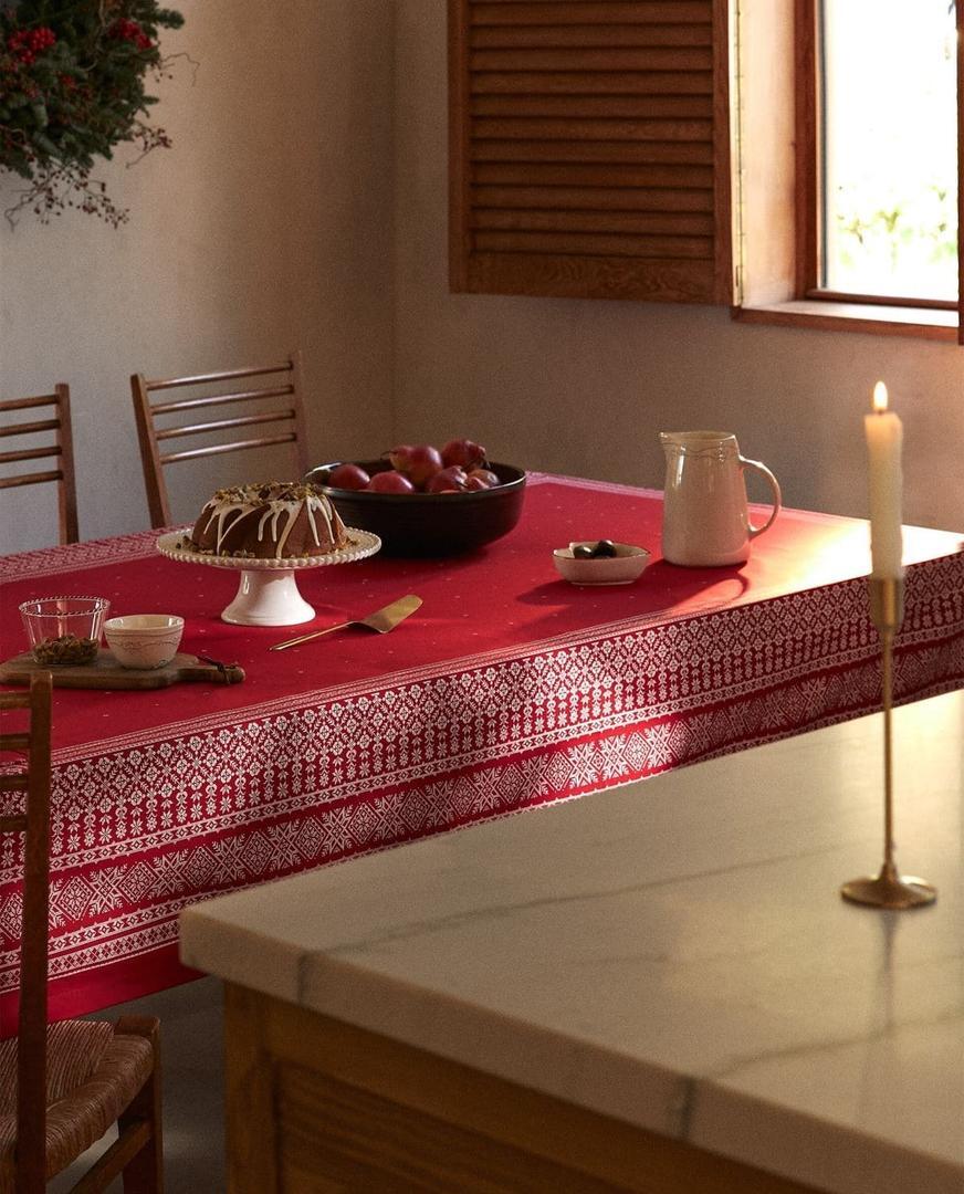 Mantel de algodón con cenefa de navidad
