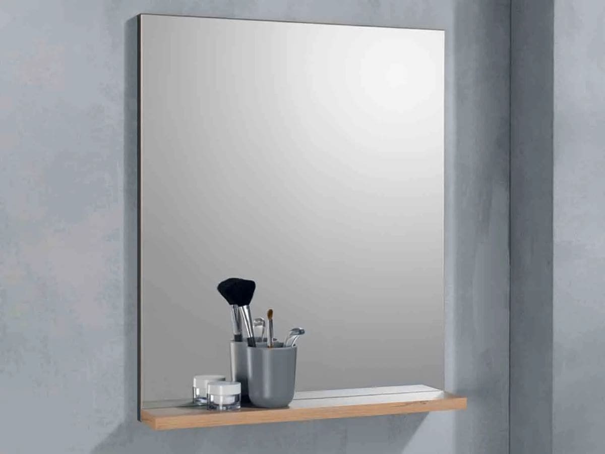 Espejo de pared con estantería de roble
