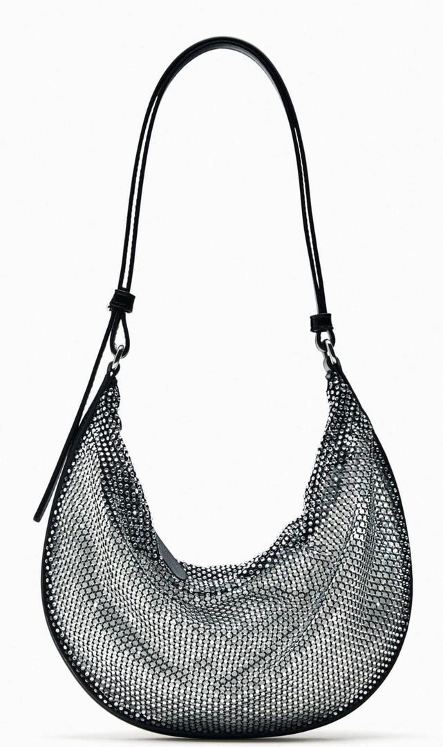 Bolso de hombro con brillos metalizados