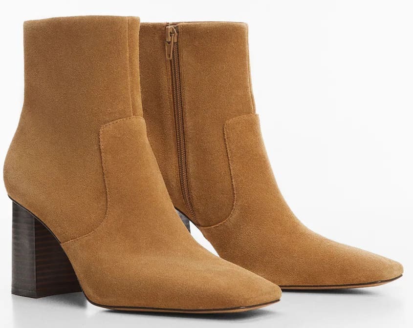 Botín con tacón de serraje marrón en Mango