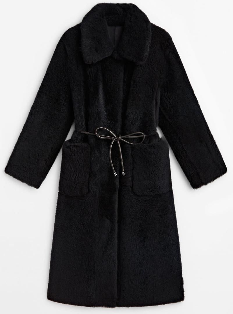 Abrigo moutón reversible azul marino con cinturón de Massimo Dutti