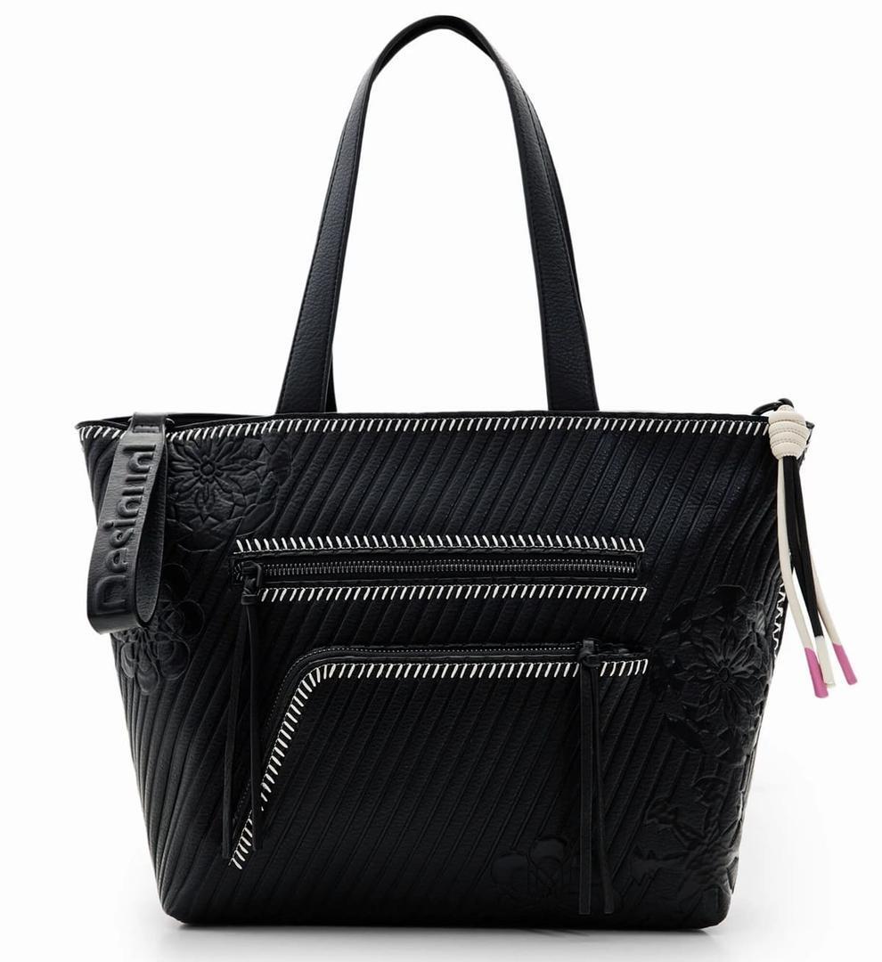 Bolso grande shopper negro en tejido efecto piel de Desigual