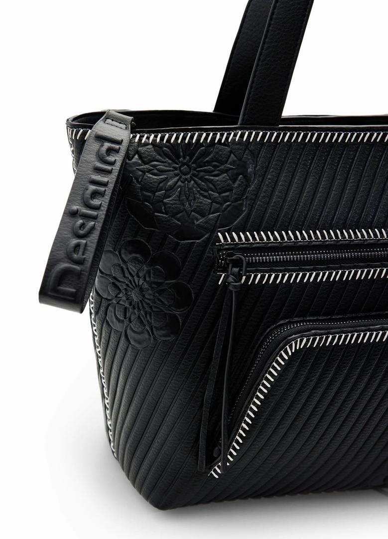 Bolso grande shopper negro en tejido efecto piel de Desigual