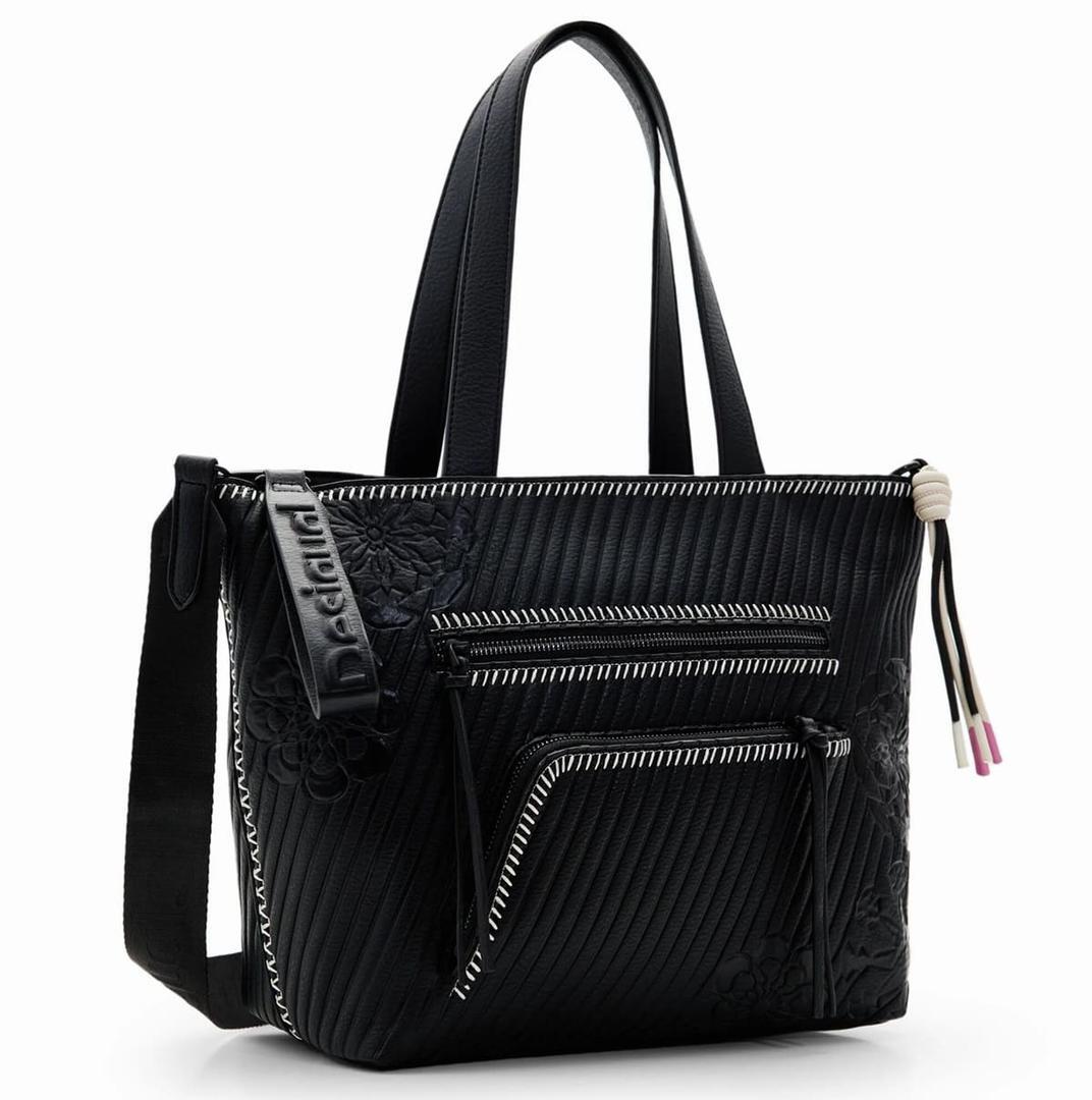 Bolso grande shopper negro en tejido efecto piel de Desigual