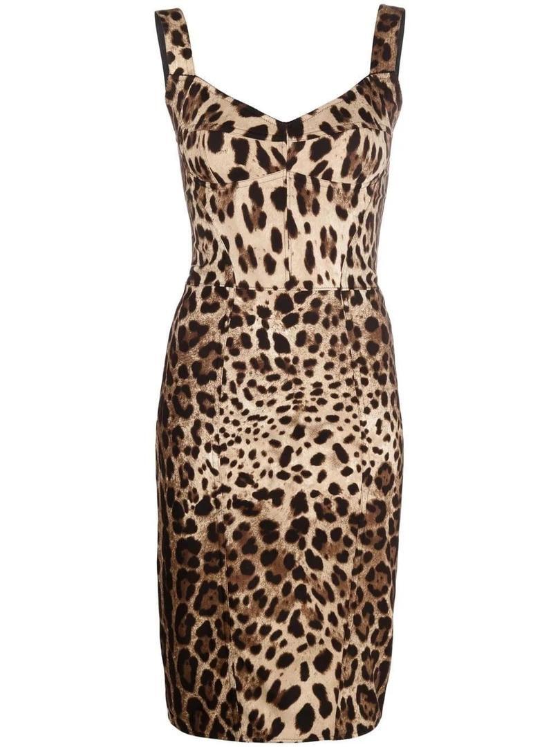 Vestido corto de seda de leopardo de Dolce & Gabbana