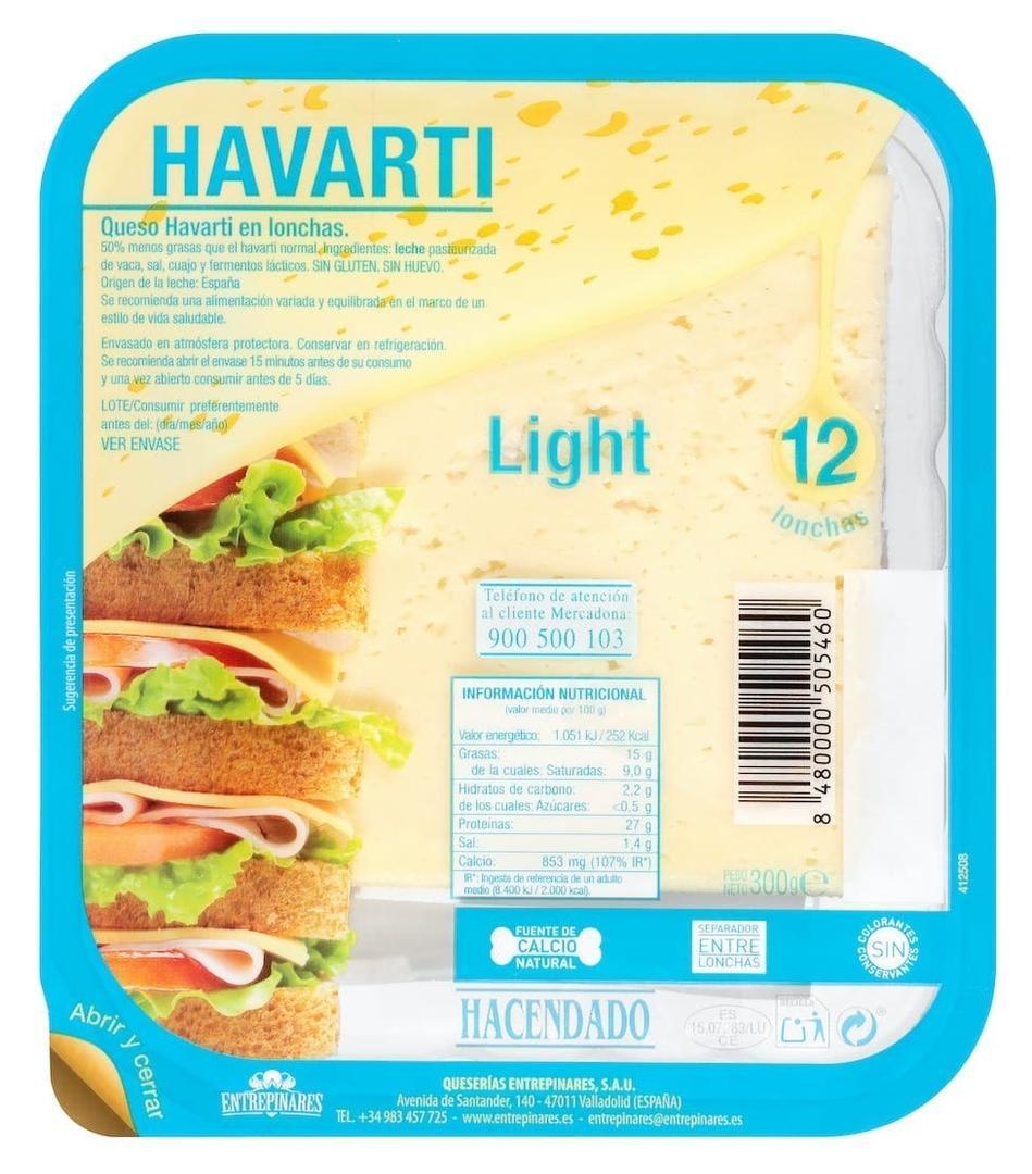 Queso light Havarti en lonchas
