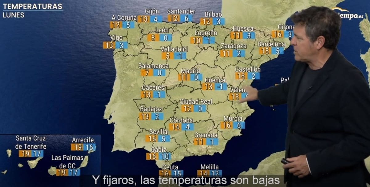 Temperaturas en España para este lunes 18 de diciembre | ElTiempo.es