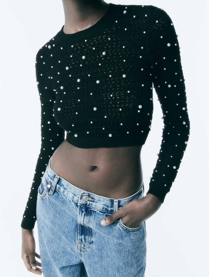 Jersey cropped punto perlas de Zara