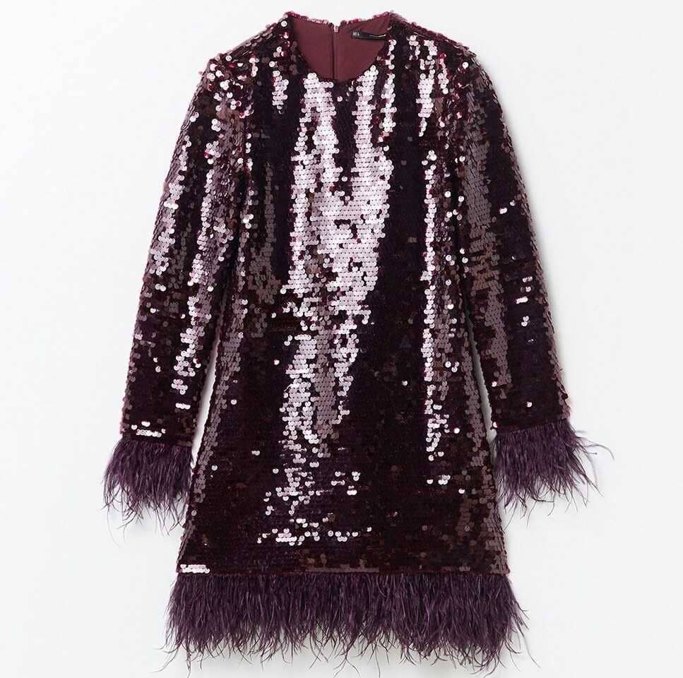 Sfera vestido lentejuelas plumas de El Corte Inglés