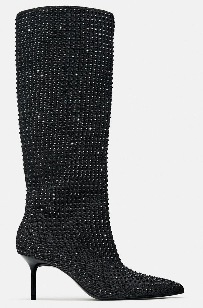 Bota de tacón denim con brillos