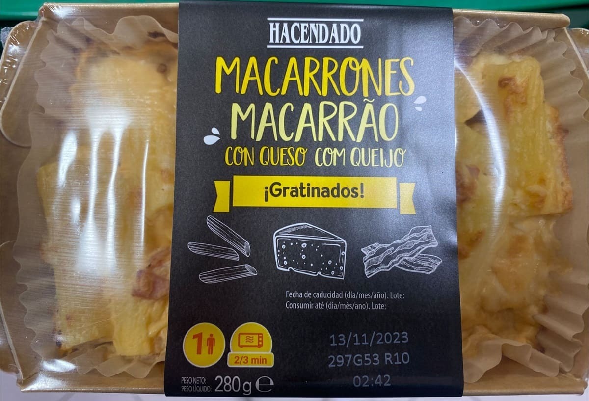 Plato preparado de macarrones con queso Hacendado en Mercadona