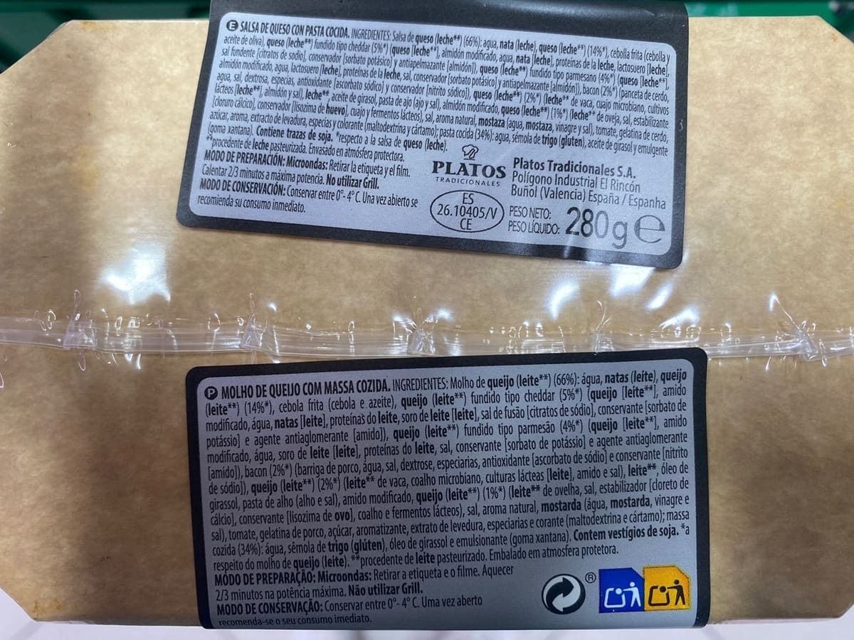 Plato preparado de macarrones con queso Hacendado en Mercadona