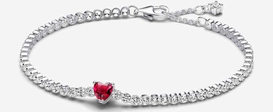 Pulsera Tenis Corazón Brillante Rojo de Pandora