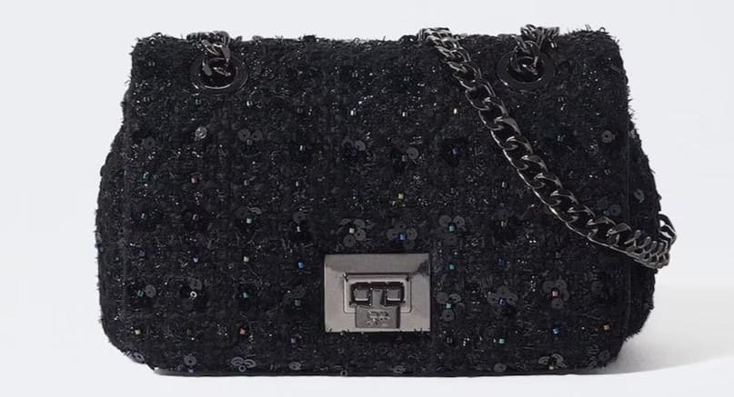 Bolso de fiesta convertible a bandolera efecto tweed