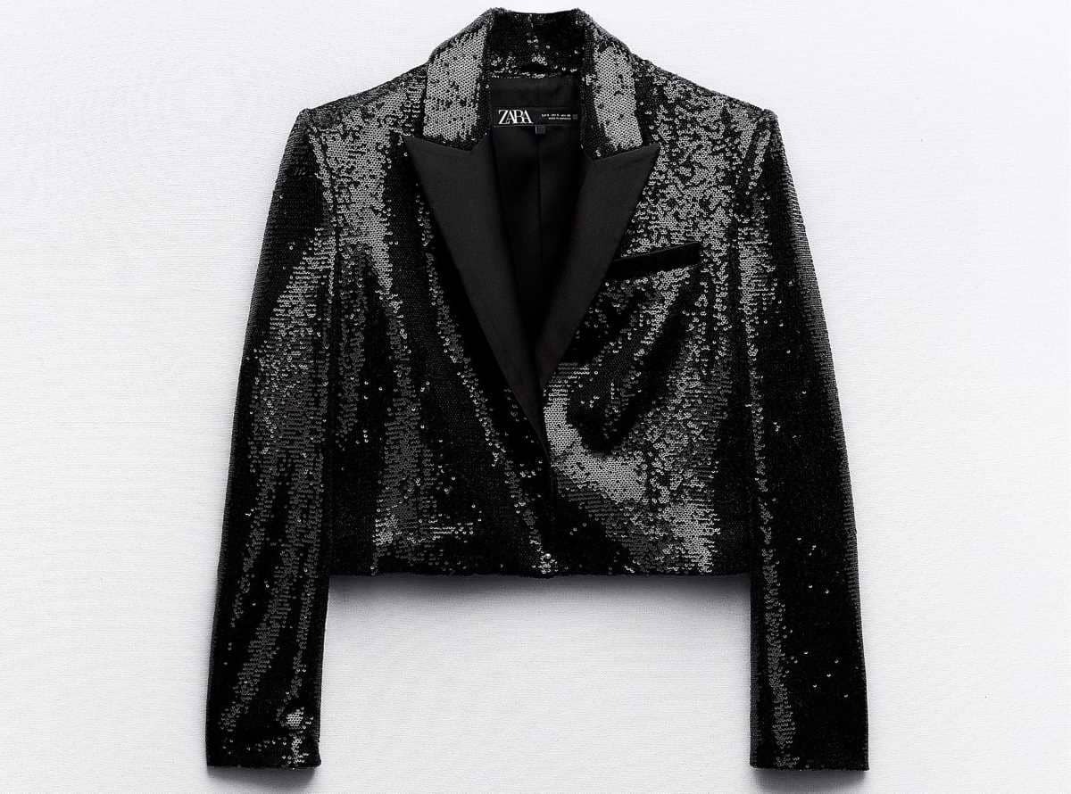Blazer smoking combinada lentejuela de Zara