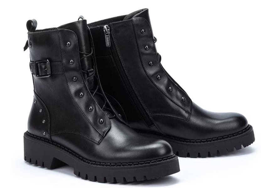 Botines biker de piel con cordones y cremallera