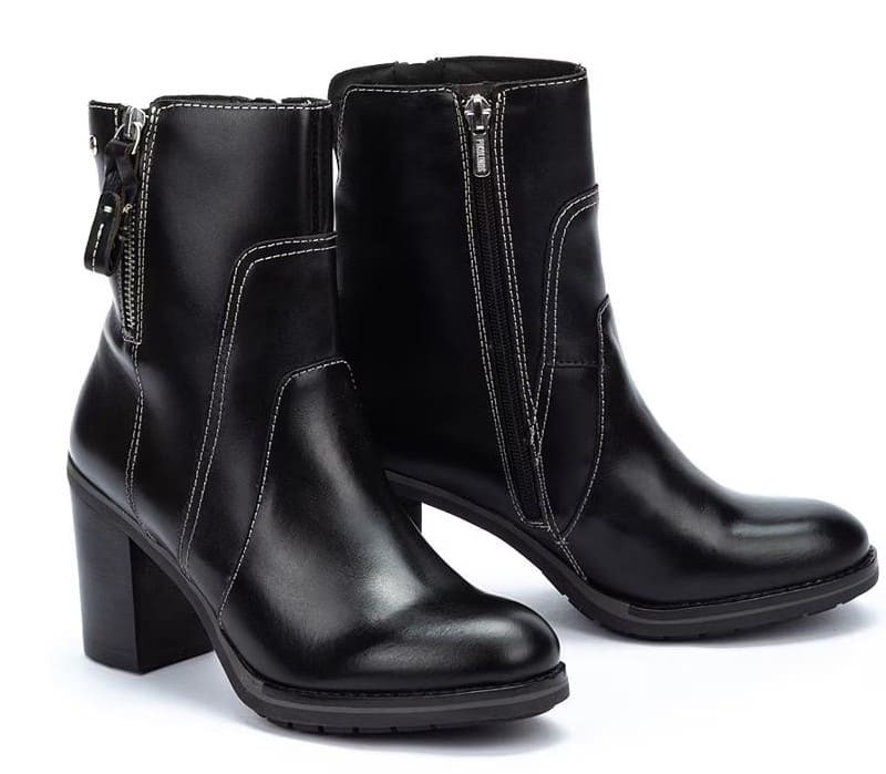 Botines de piel con cremallera y tacón de bloque