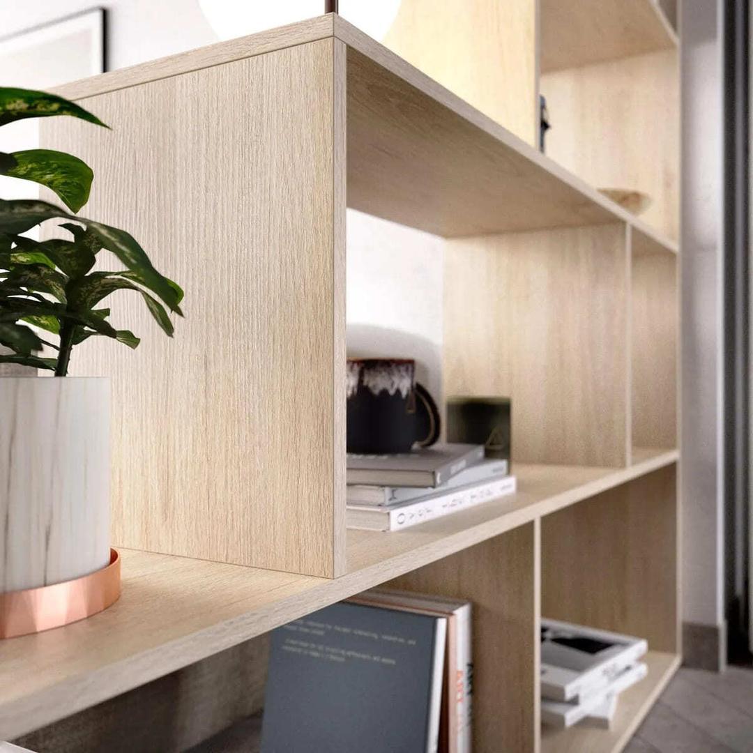 Mesa de estudio con estantería de melamina roble claro de Leroy Merlin