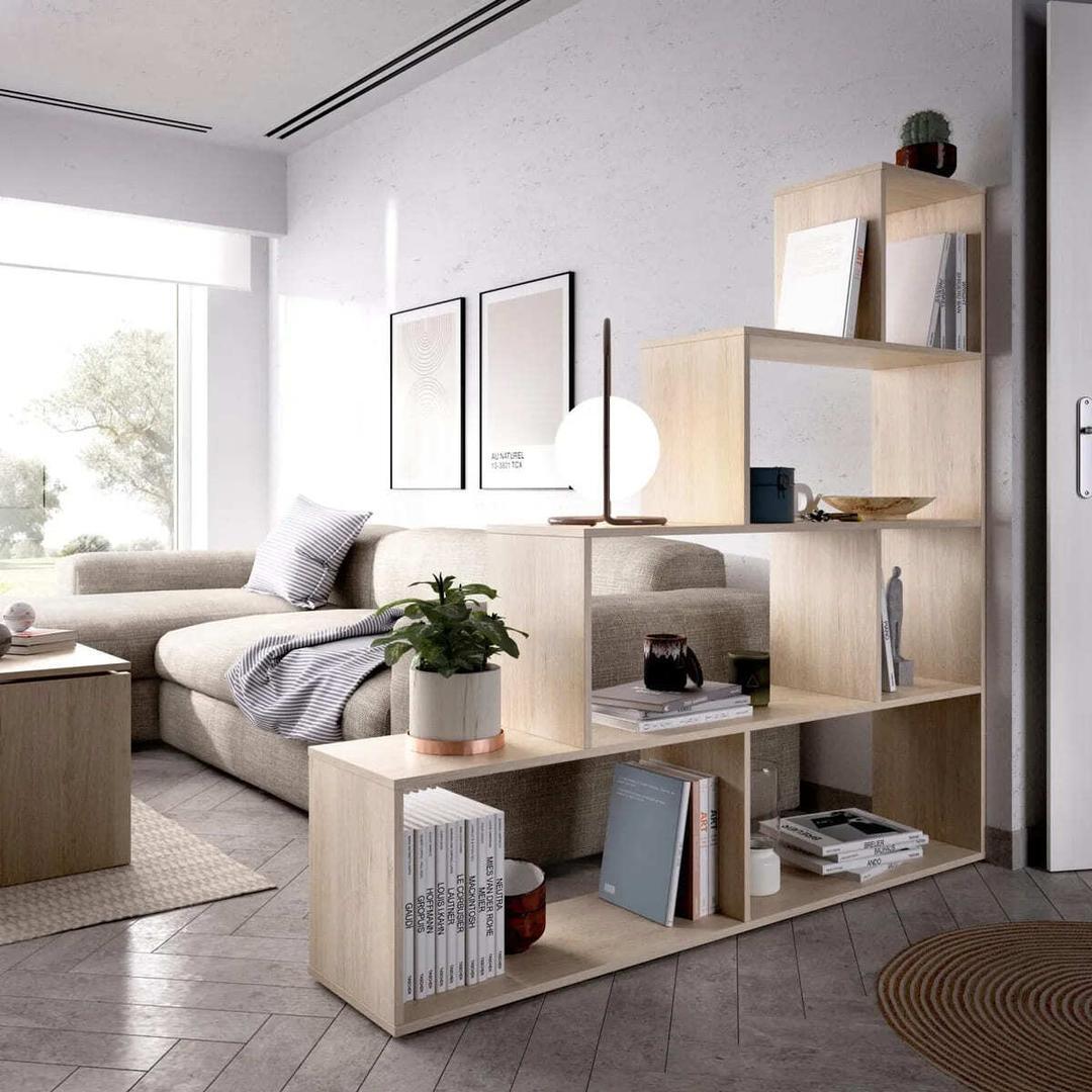 Mesa de estudio con estantería de melamina roble claro de Leroy Merlin