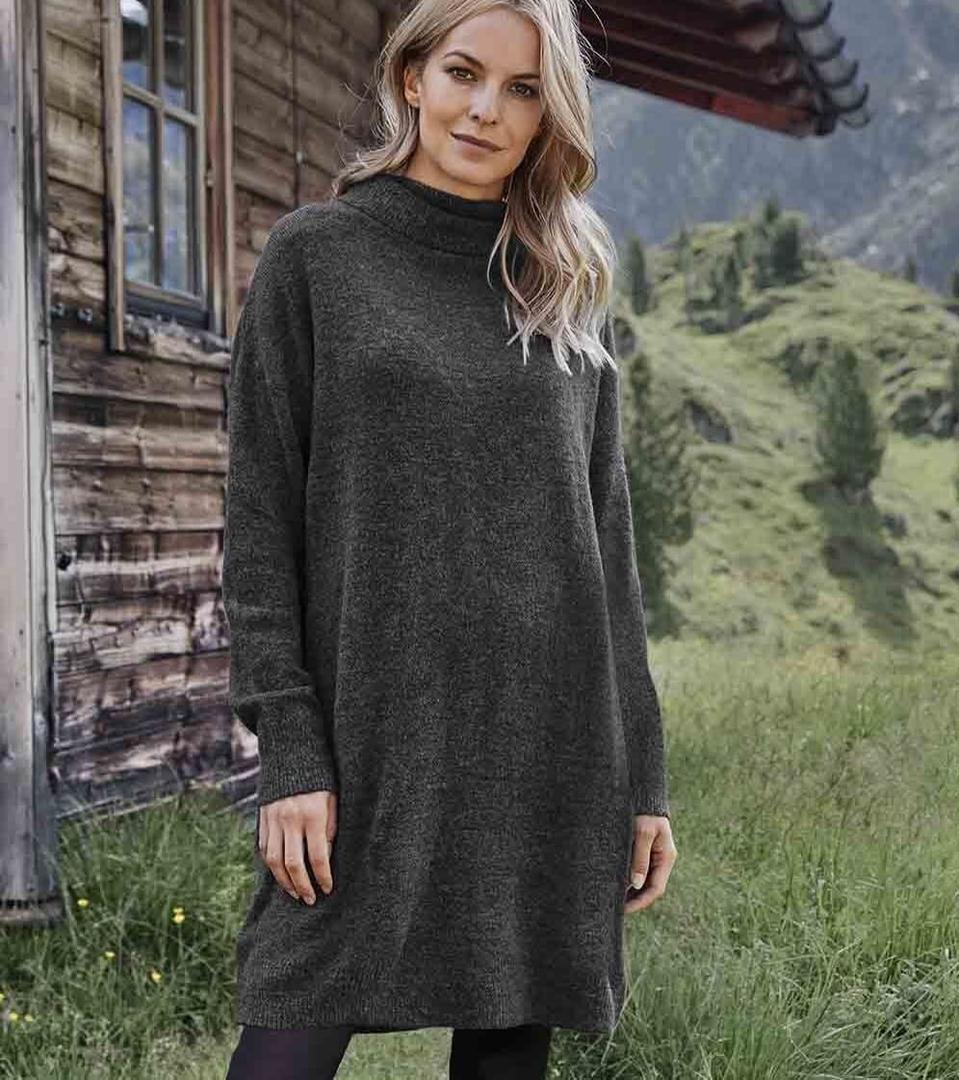 Vestido jersey con cuello de cisne color girs de Lidl