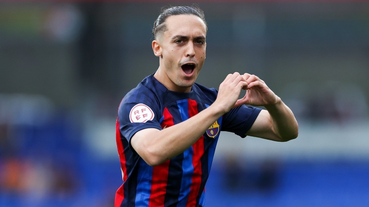 Luismi Cruz celebra un gol anotado con el filial del FC Barcelona