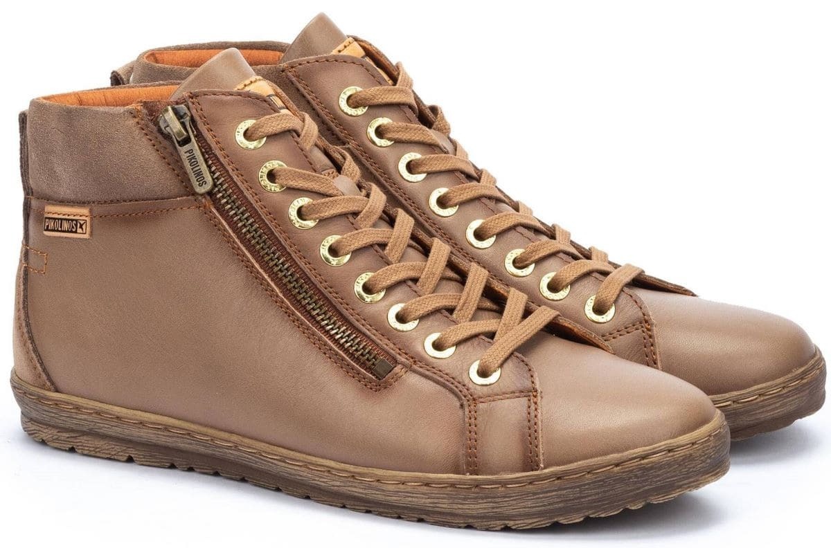 Botines de piel con cordones y cremallera lateral