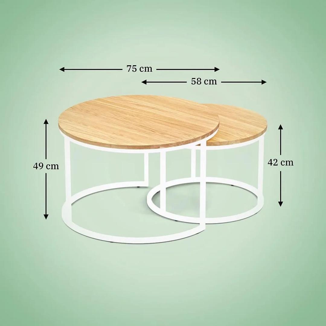 Conjunto de dos mesas redondas industriales de roble macizo de Leroy Merlin
