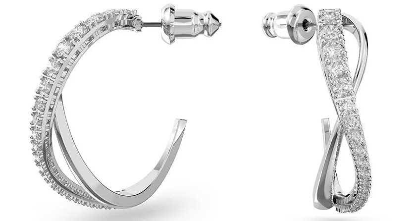 Swarovski Pendientes Twist de aro bañados en rodio con piedras transparentes de El Corte Inglés