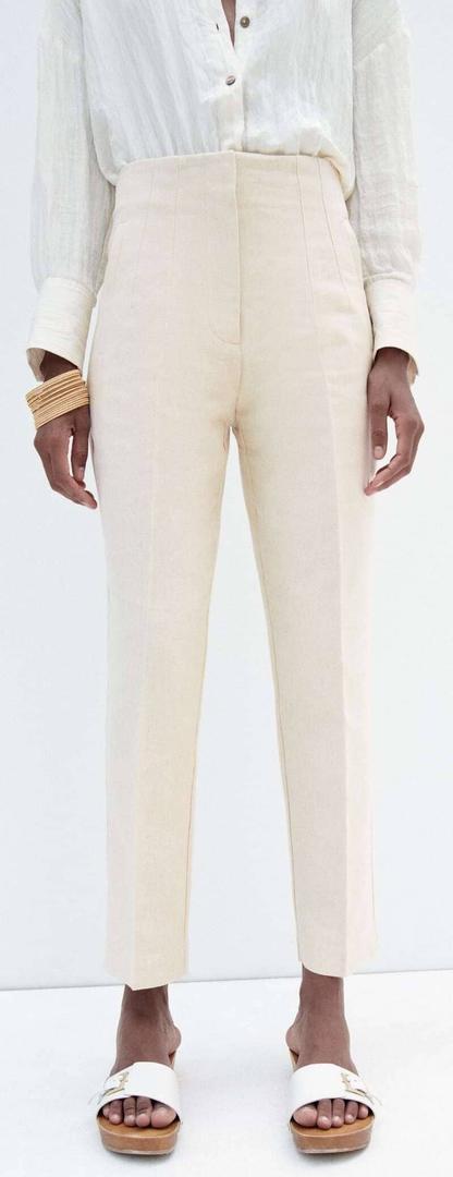 Pantalón rústico de tiro alto con pinza de Zara