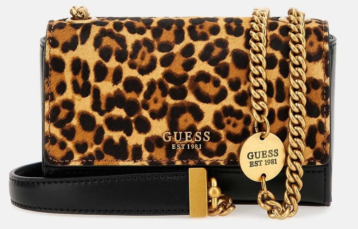 Mini bandolera iseline de cuero auténtico estampado leopardo de Guess