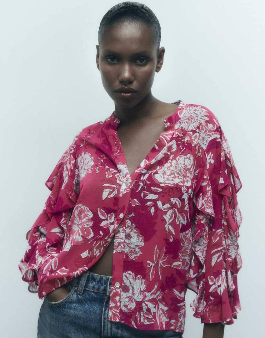 Camisa estampada volantes Zara