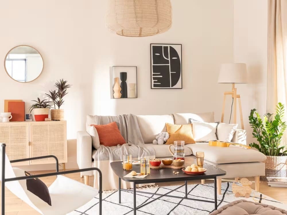 El sofá de 3/4 plazas beige con chaise longue del modelo Joey de Maisons du Monde