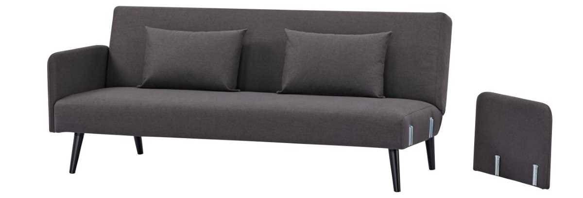 Sofá Cama 3 Plazas en Textil con 2 Cojines 77x190x83 cm Gris Oscuro de Carrefour