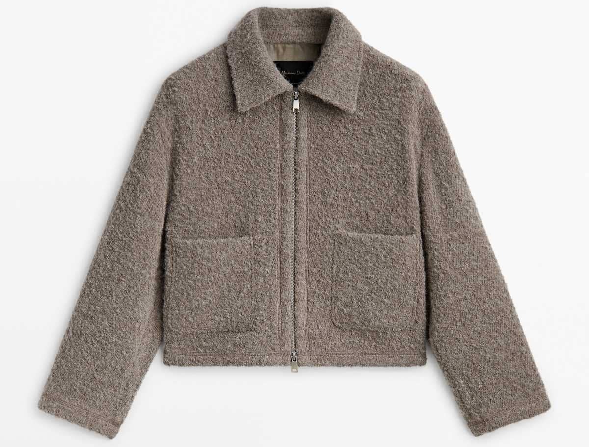 Chaqueta bouclé cremallera bolsillos de Massimo Dutti