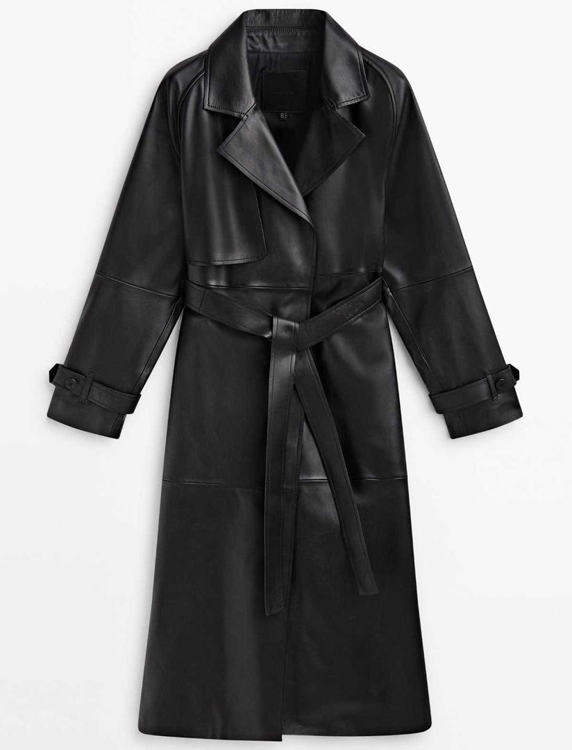 Chaqueta trench piel napa cinturón de Massimo Dutti