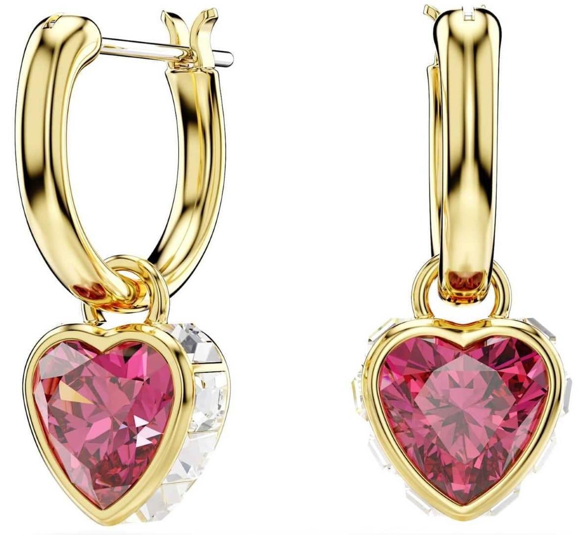Pendientes Chroma Corazón, Rojos, Baño tono oro de Swarovski