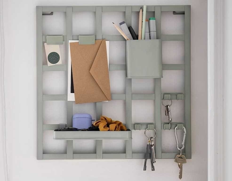 SNICKRA Panel perforado +accesorios 8p, verde grisáceo de Ikea