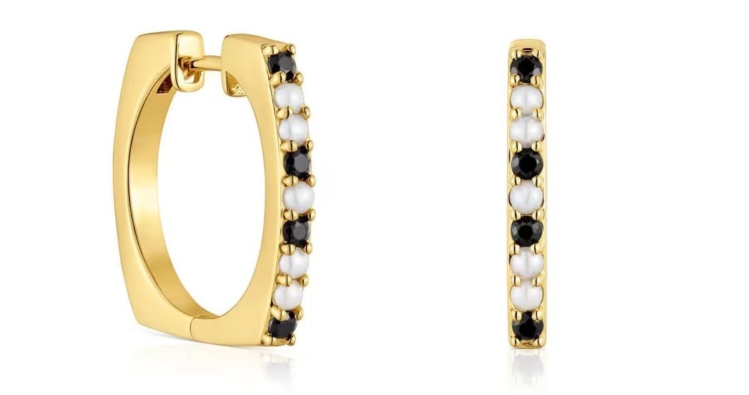 Pendientes de aro de oro, plata y gemas Basic Colors de Tous