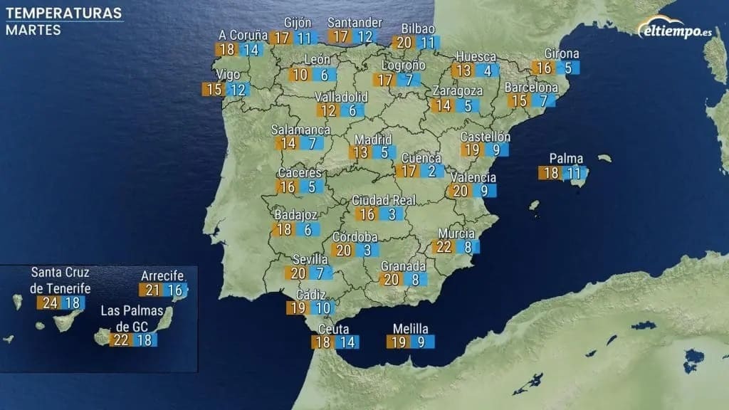 Temperaturas en España para este martes 23 de enero | ElTiempo.es