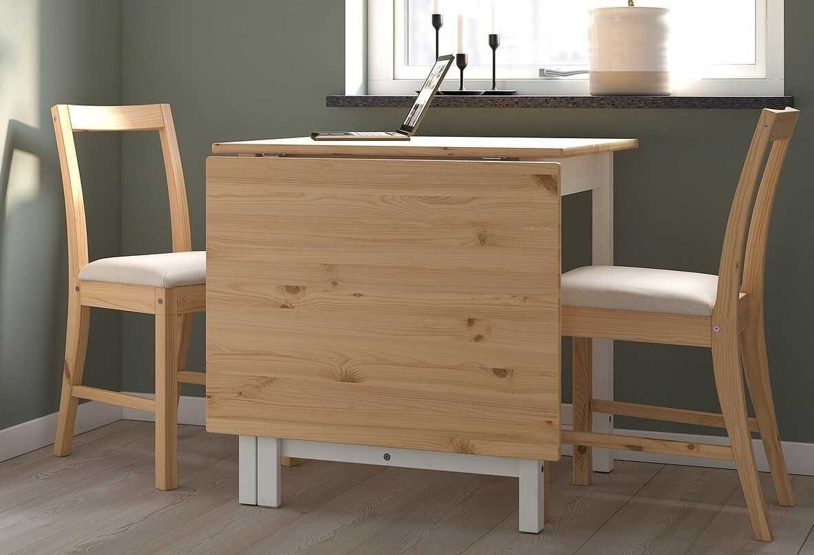 PINNTORP Mesa alas abatibles, tinte marrón claro y tinte blanco de Ikea