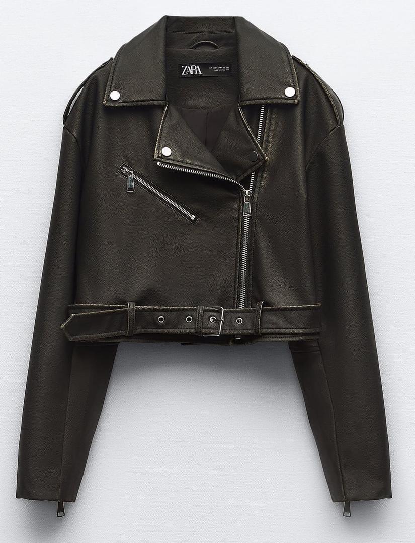 Chaqueta corta biker efecto piel desgastada de Zara