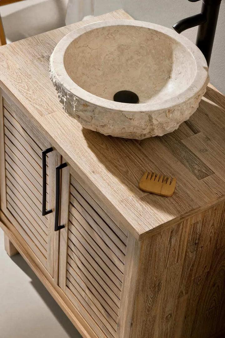 El mueble de baño de madera y color marrón Merida de la colección vintage de Leroy Merlin