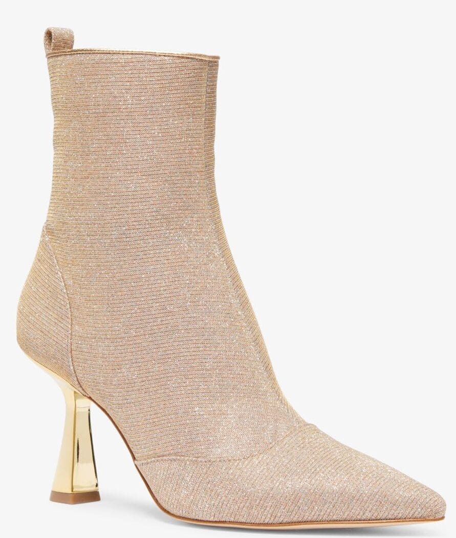 Las botas de tacón beige Clara de malla de cadena brillante de Michael Kors