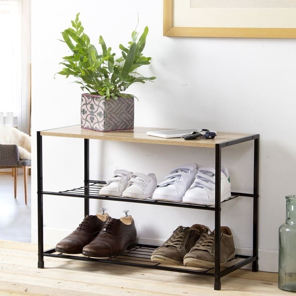 Zapatero de 3 niveles con materiales combinados