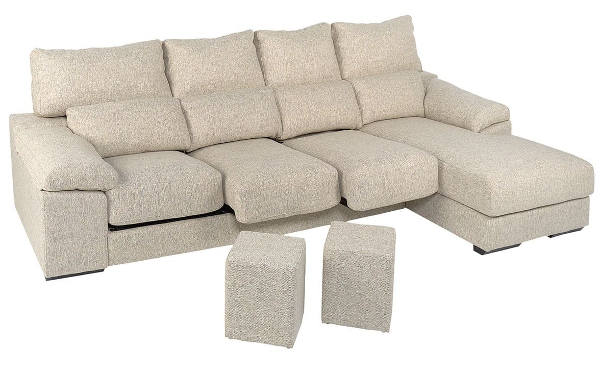 El sofá de 5 plazas con 3 asientos deslizantes y chaiselongue beige Jerte de El Corte Inglés