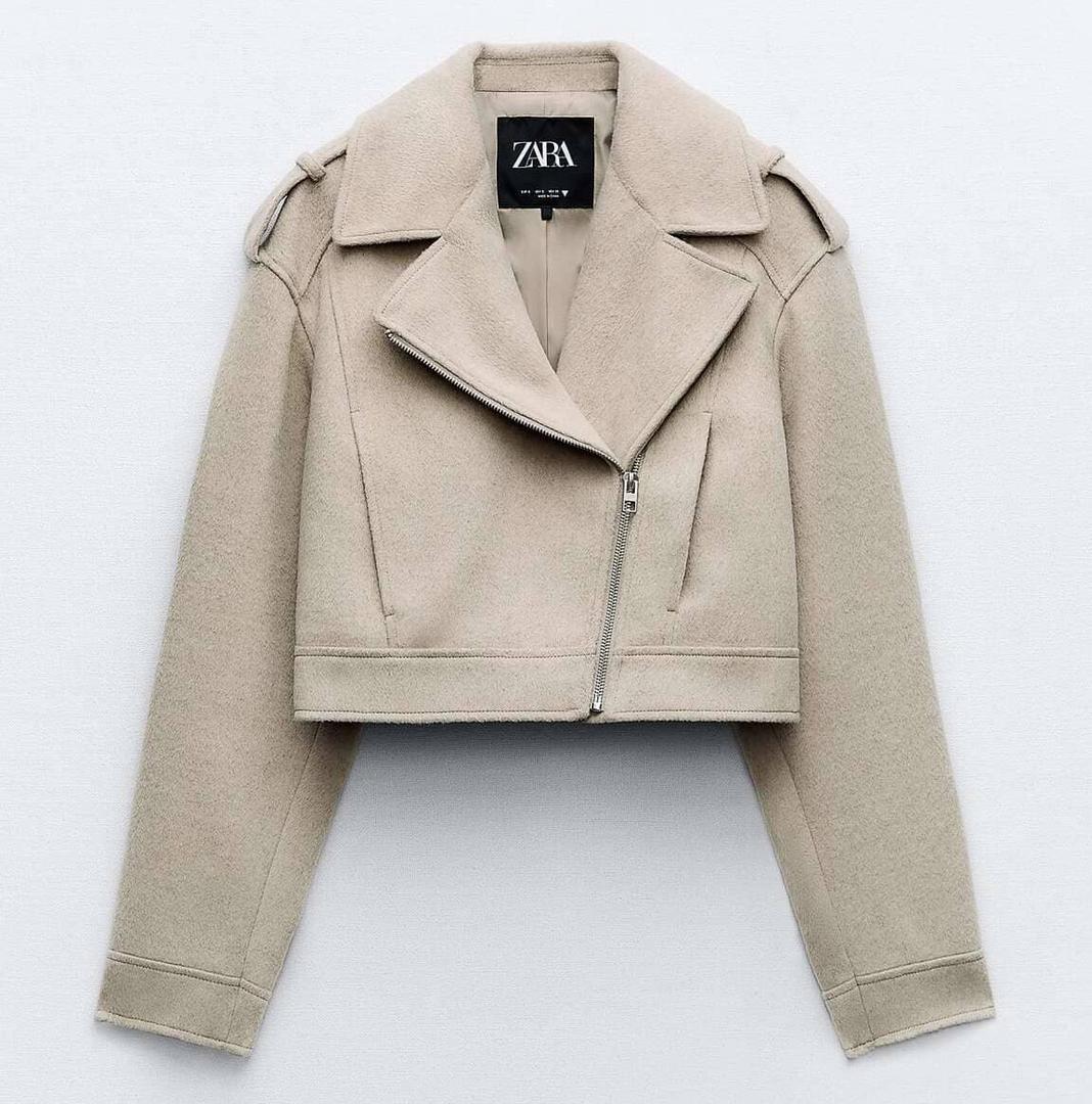 La nueva cazadora biker crop de paño de Zara