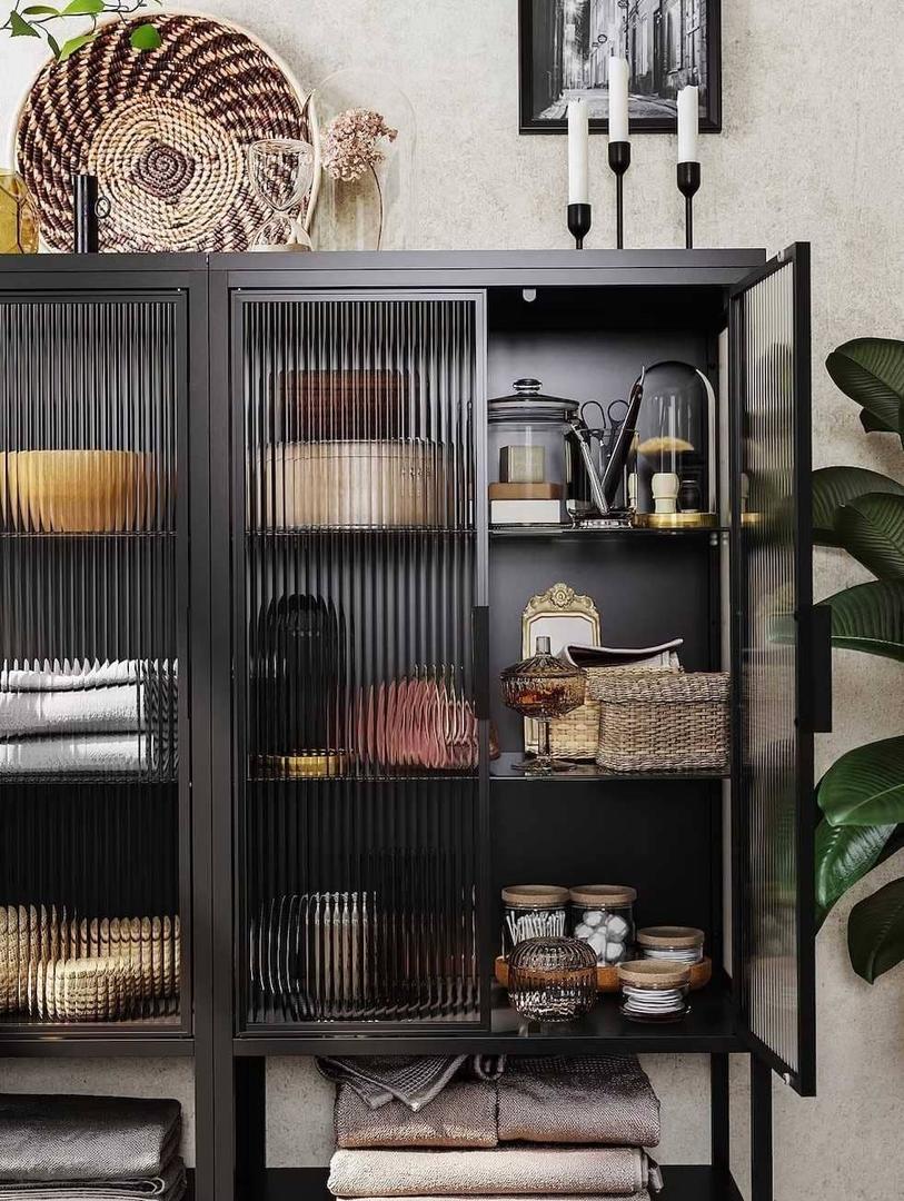 MOSSJÖN Vitrina con 2 puertas, antracita de Ikea